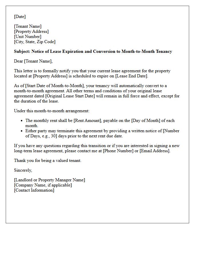 Lease Expiration Month-To-Month Lease Conversion Letter