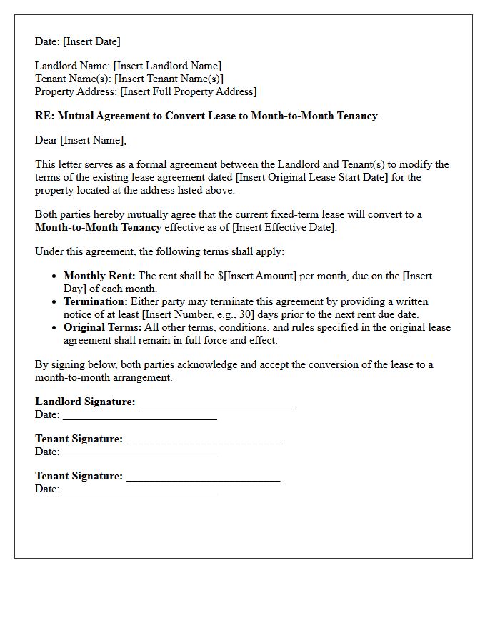 Mutual Agreement Month-To-Month Lease Conversion Letter