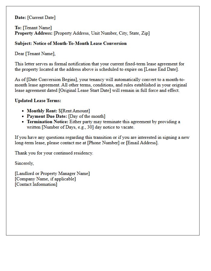 Notice of Month-To-Month Lease Conversion Letter