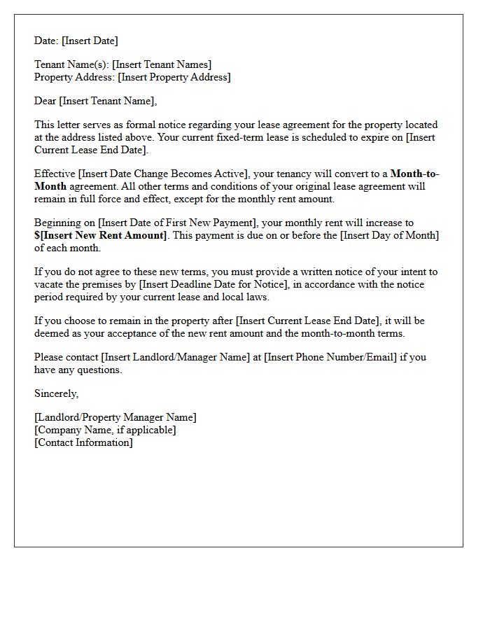 Rent Increase Month-To-Month Lease Conversion Letter