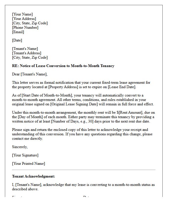 Standard Month-To-Month Lease Conversion Letter