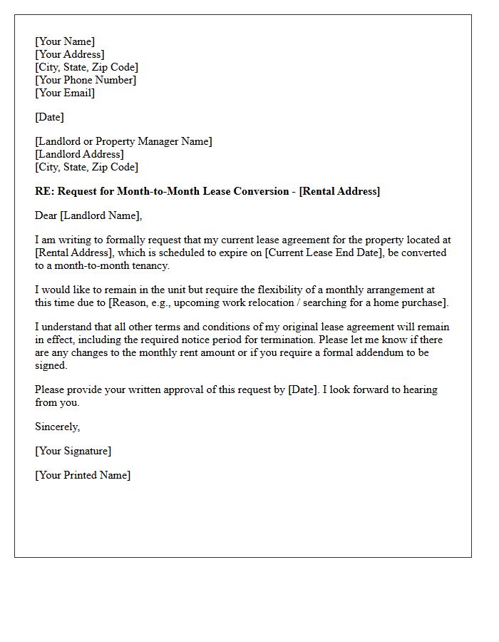 Tenant Requested Month-To-Month Lease Conversion Letter