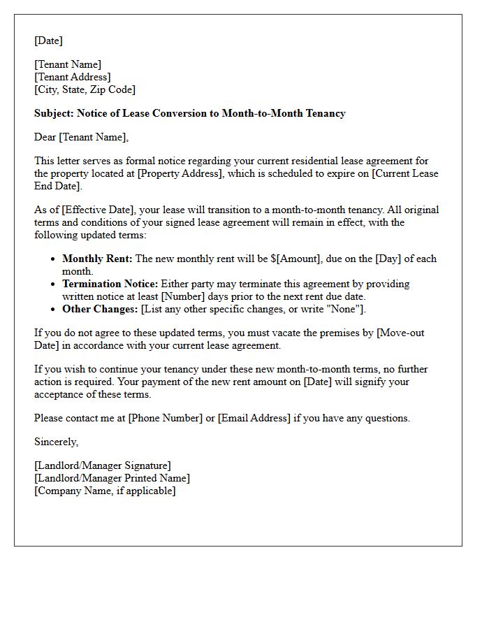 Updated Terms Month-To-Month Lease Conversion Letter