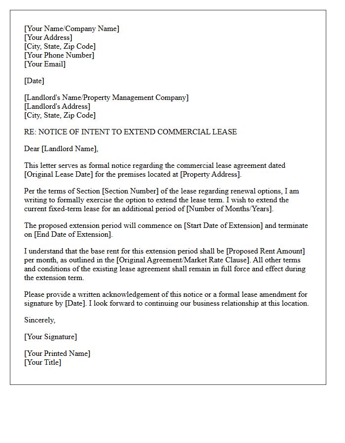 Commercial Fixed-Term Lease Extension Notice Letter