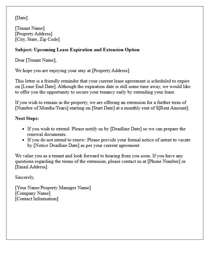 Early Fixed-Term Lease Extension Reminder Letter