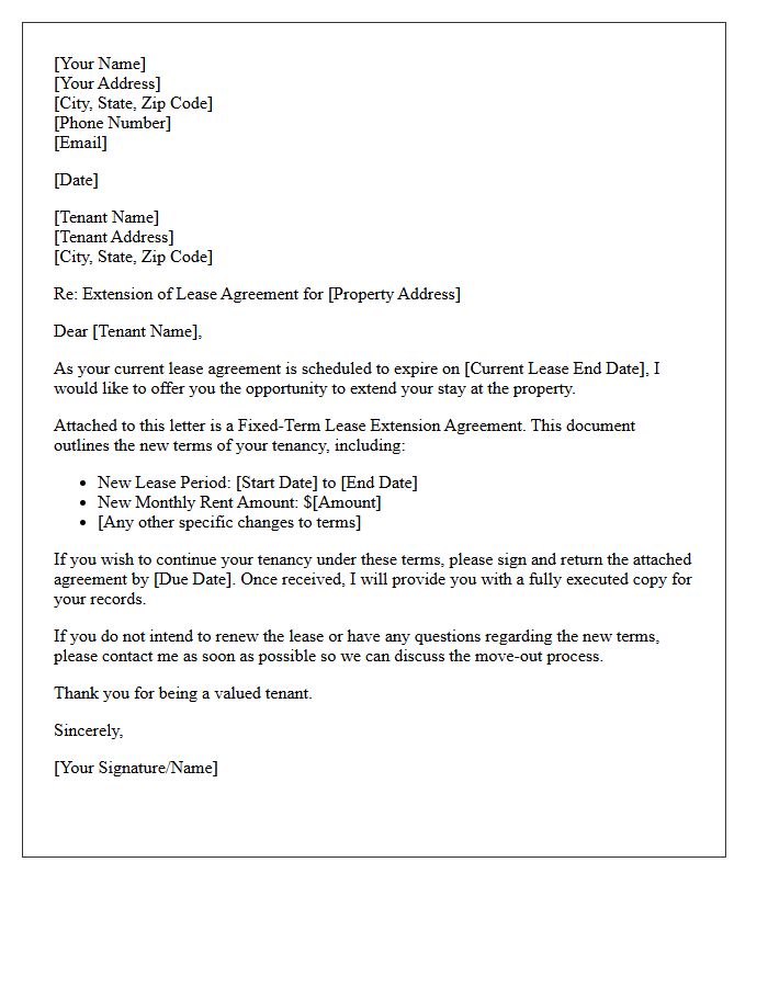 Fixed-Term Lease Extension Agreement Cover Letter