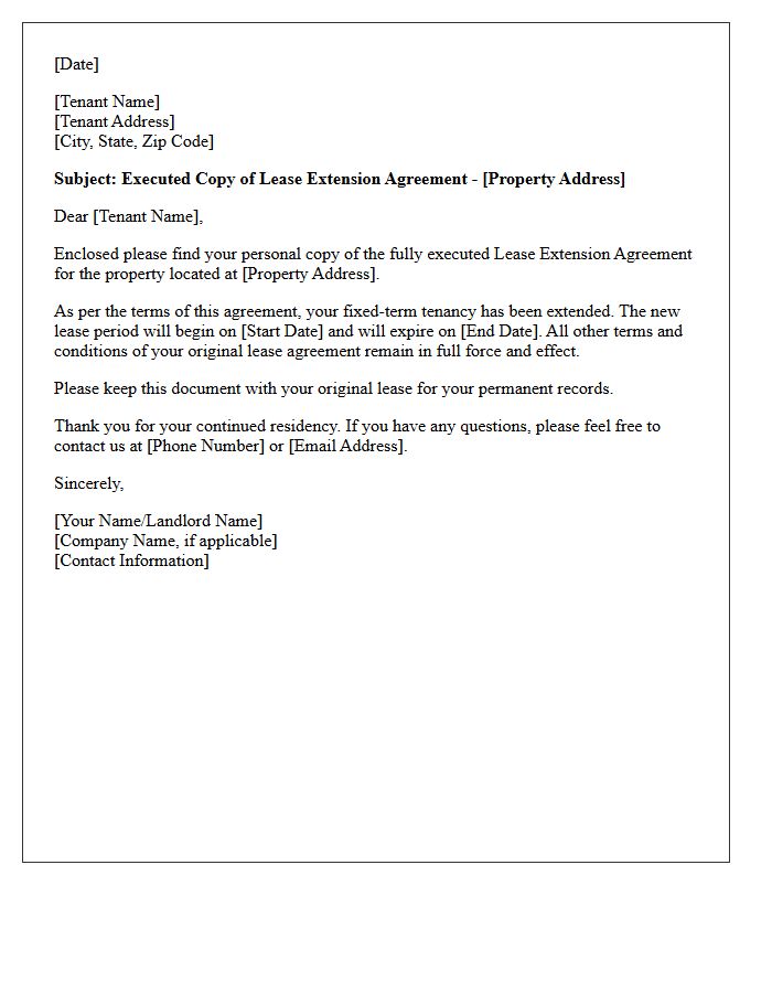 Fixed-Term Lease Extension Final Executed Copy Letter