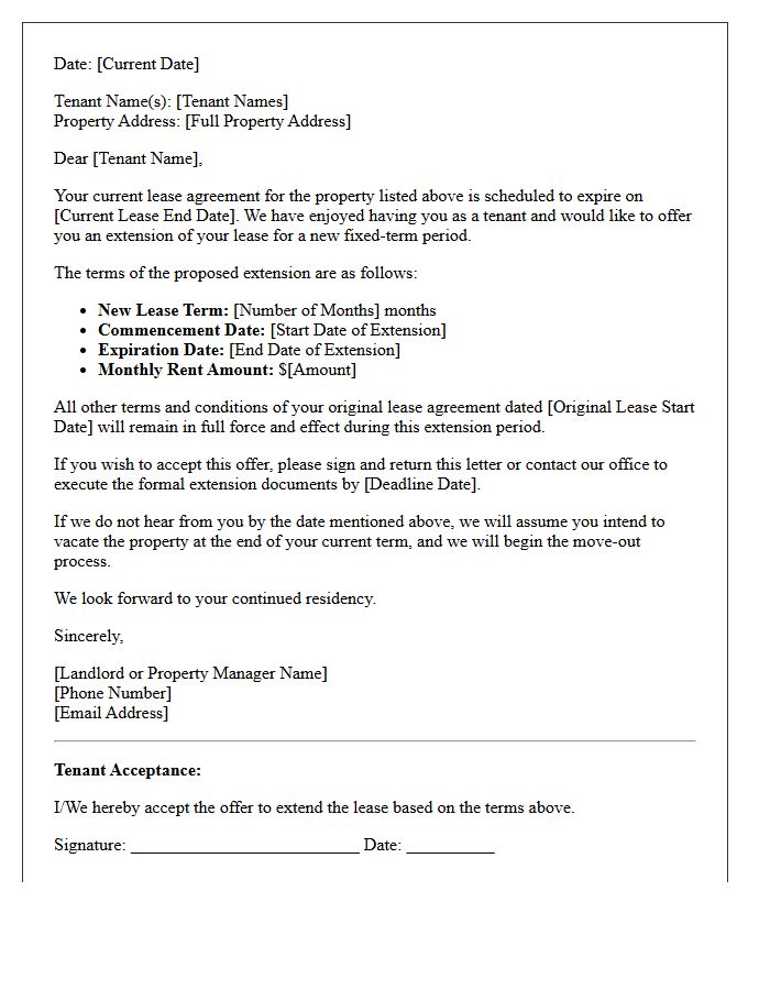 Fixed-Term Lease Extension Offer Letter