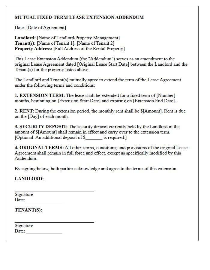 Mutual Fixed-Term Lease Extension Addendum Letter