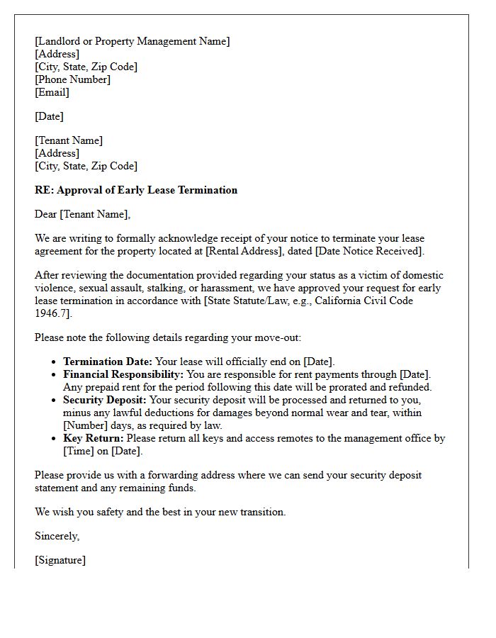Domestic Violence Early Lease Termination Approval Letter