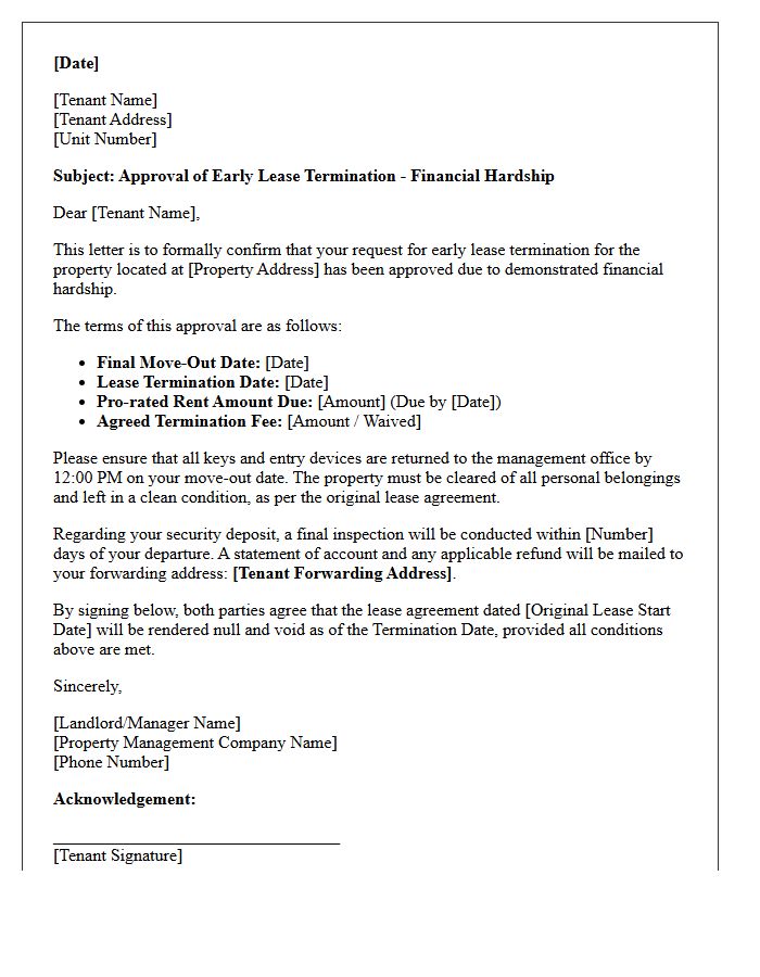Financial Hardship Early Lease Termination Approval Letter