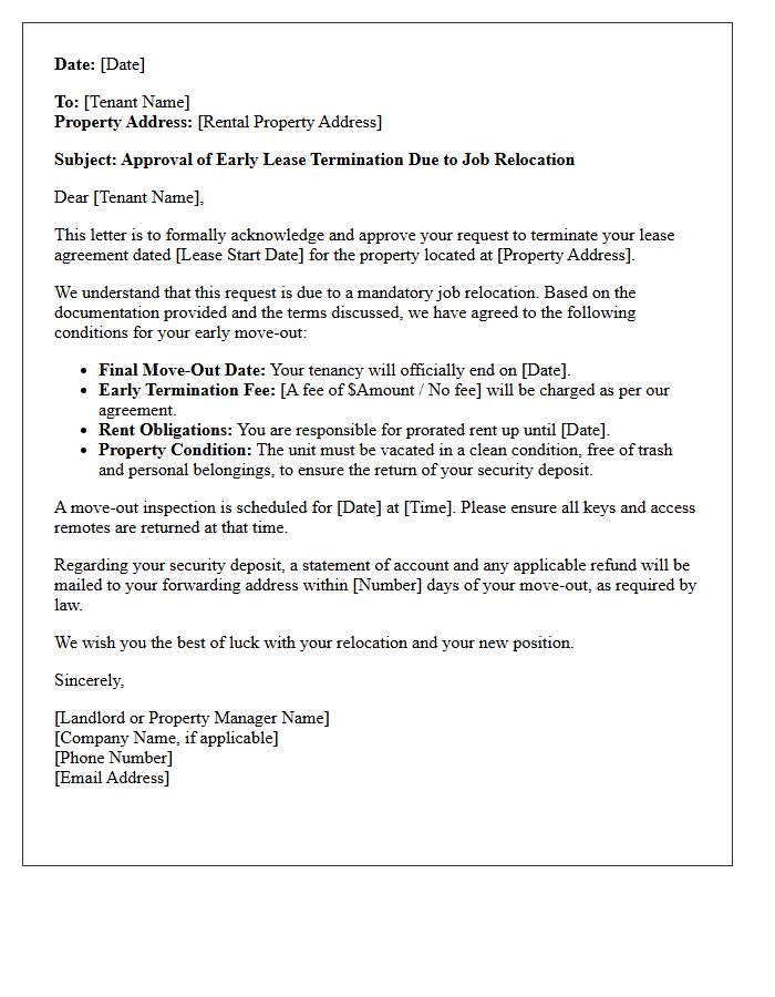 Job Relocation Early Lease Termination Approval Letter