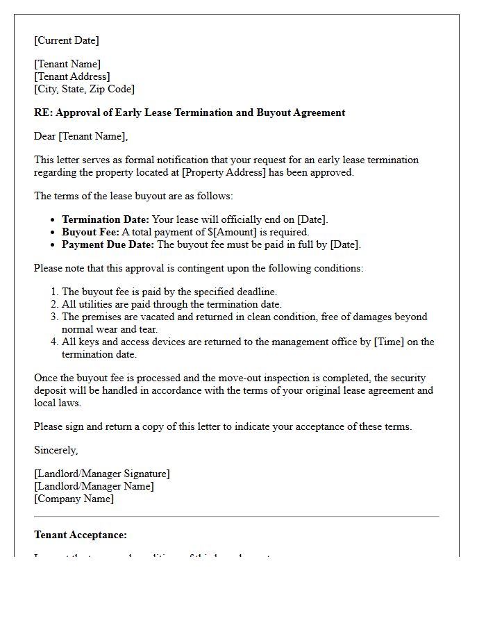 Lease Buyout Early Lease Termination Approval Letter
