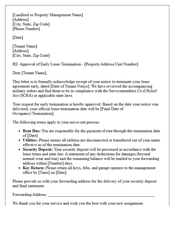 Military Service Early Lease Termination Approval Letter
