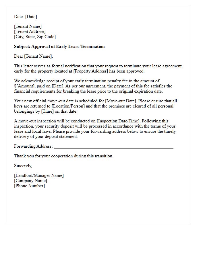 Penalty Fee Paid Early Lease Termination Approval Letter