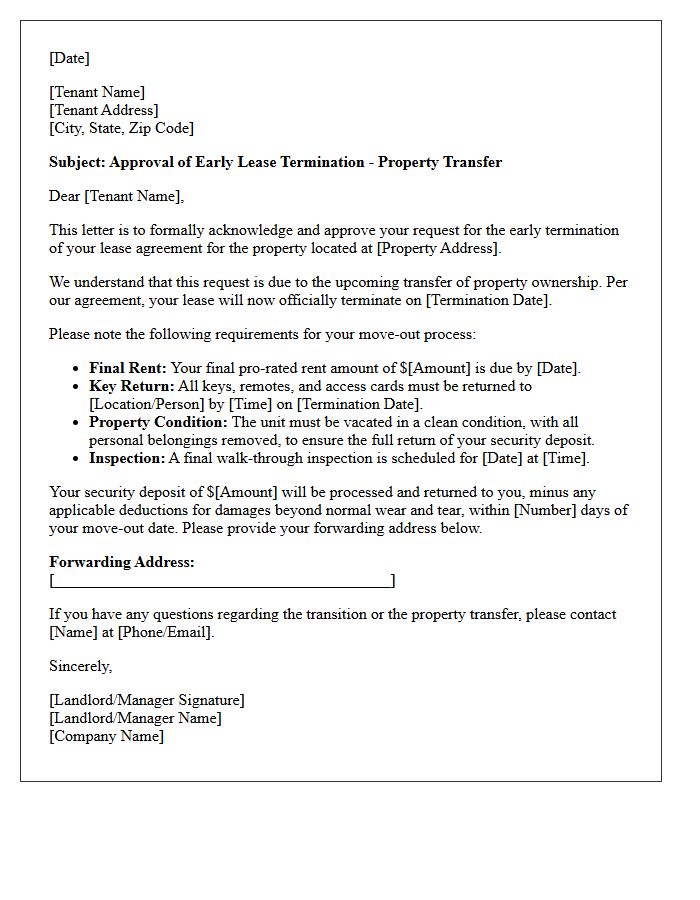 Property Transfer Early Lease Termination Approval Letter