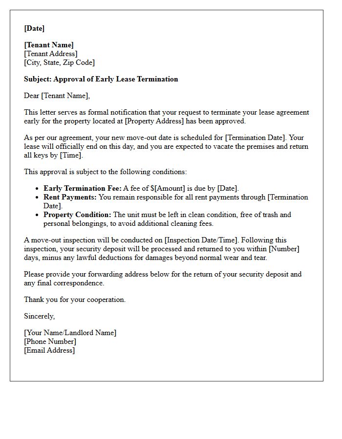 Standard Early Lease Termination Approval Letter
