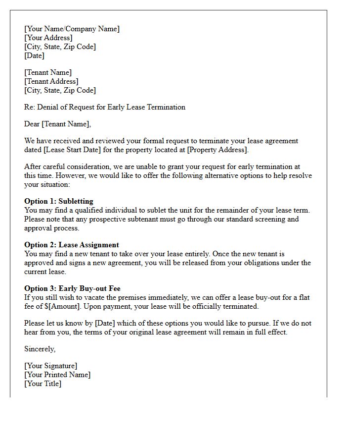 Alternative Option Offer Early Lease Termination Denial Letter