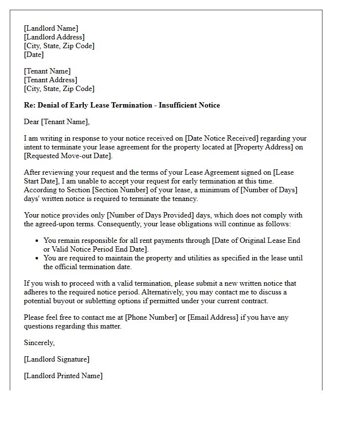 Insufficient Notice Early Lease Termination Denial Letter