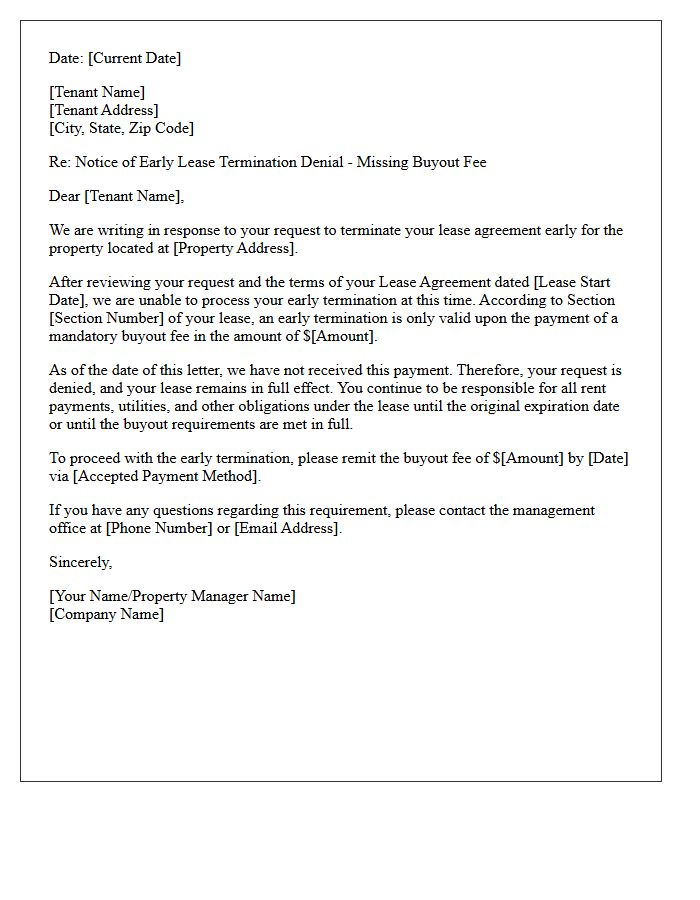 Missing Buyout Fee Early Lease Termination Denial Letter