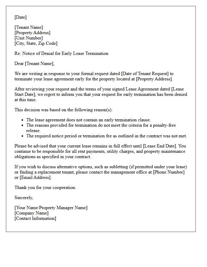 Standard Policy Early Lease Termination Denial Letter