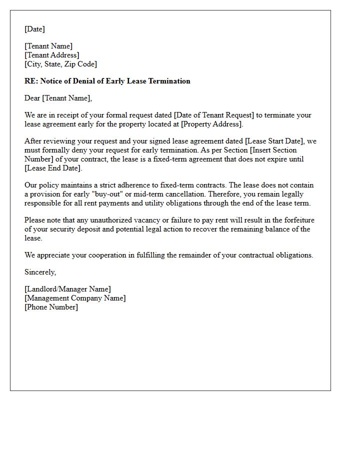 Strict Fixed Term Policy Early Lease Termination Denial Letter