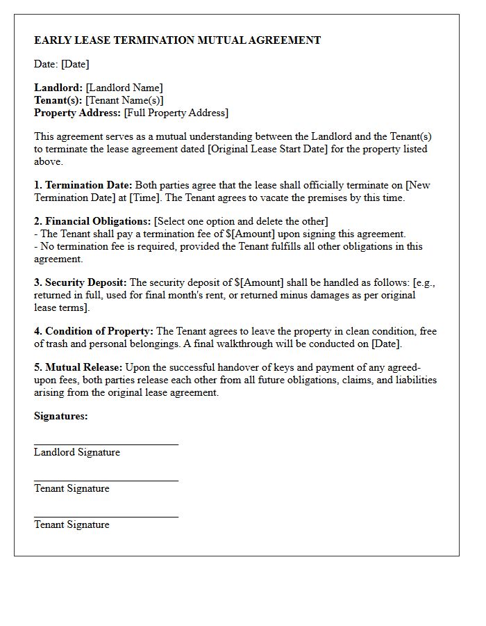 Early Lease Termination Mutual Agreement Letter