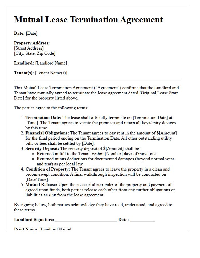 Landlord and Tenant Mutual Lease Termination Letter