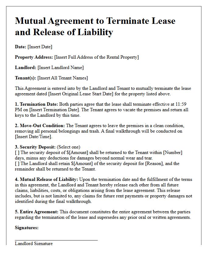 Mutual Agreement to Terminate Lease and Release of Liability Letter