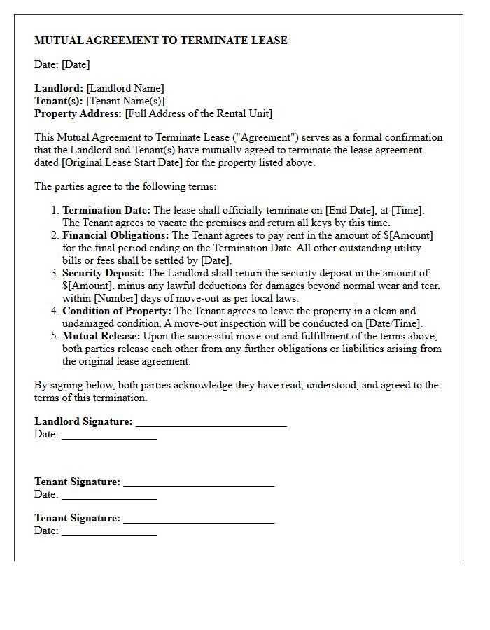 Mutual Agreement to Terminate Lease Letter