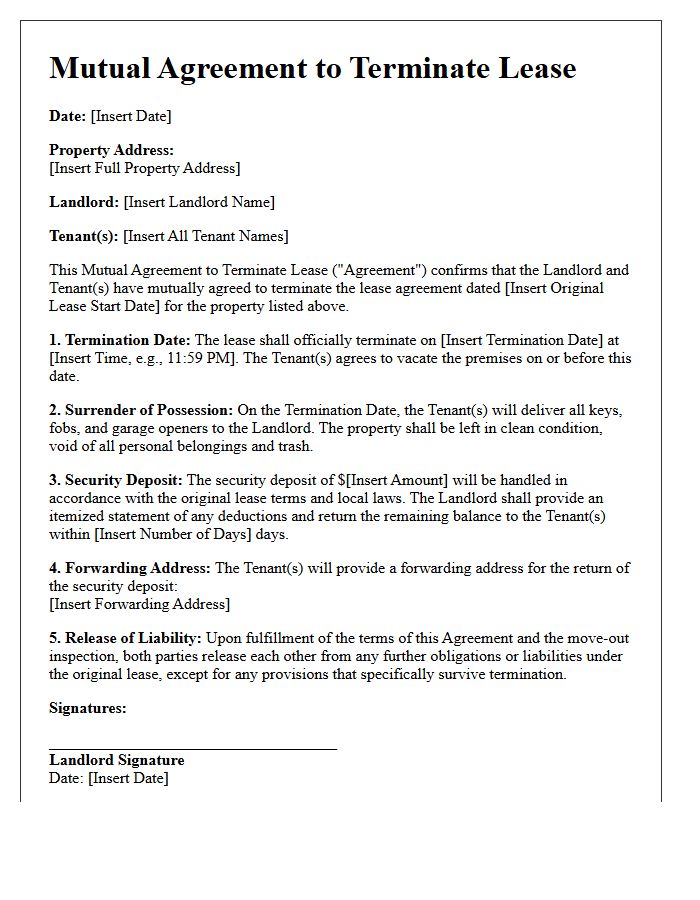 Residential Mutual Agreement to Terminate Lease Letter
