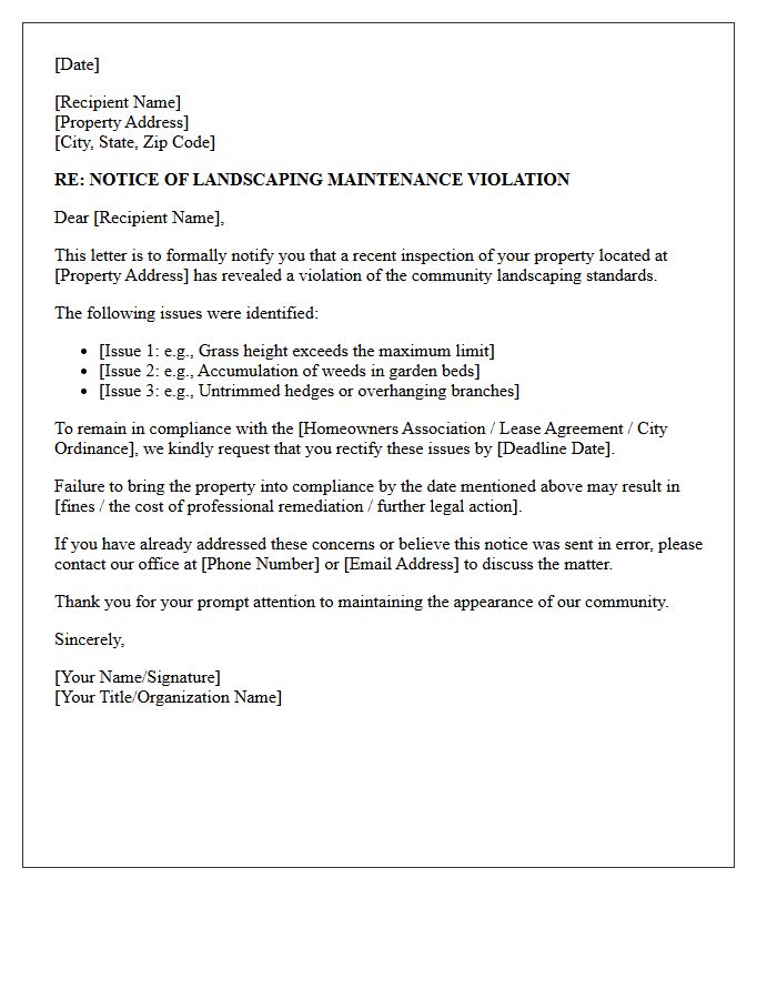 Landscaping Maintenance Violation Letter