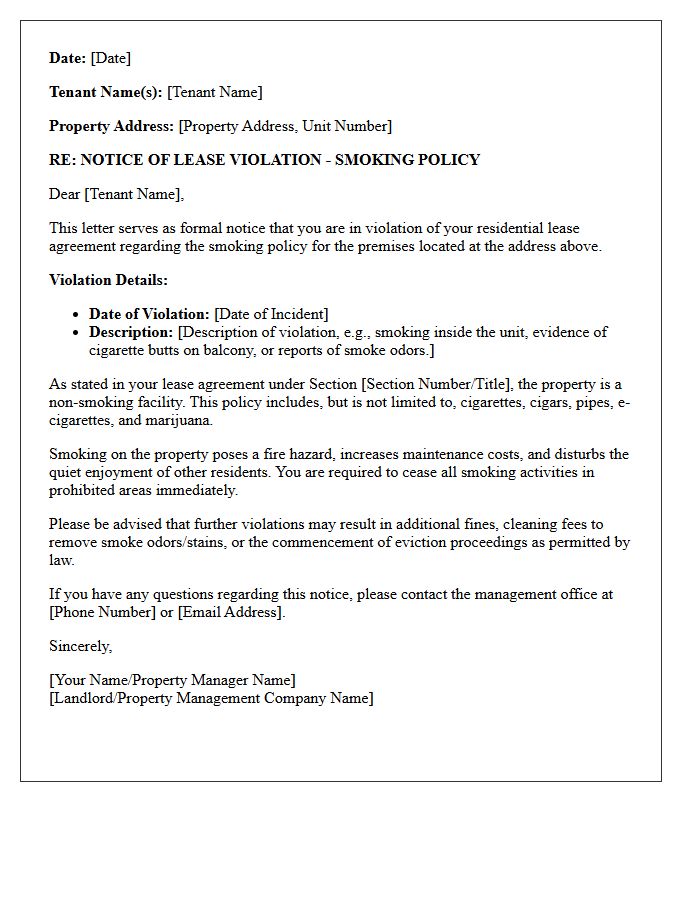 Smoking Policy Lease Violation Letter