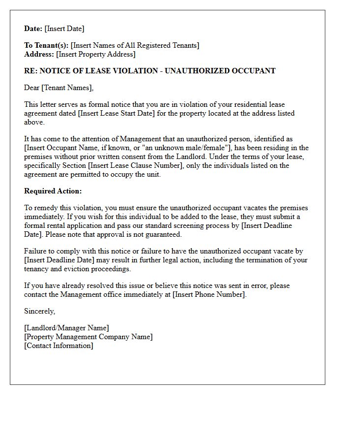 Unauthorized Occupant Warning Notice Letter