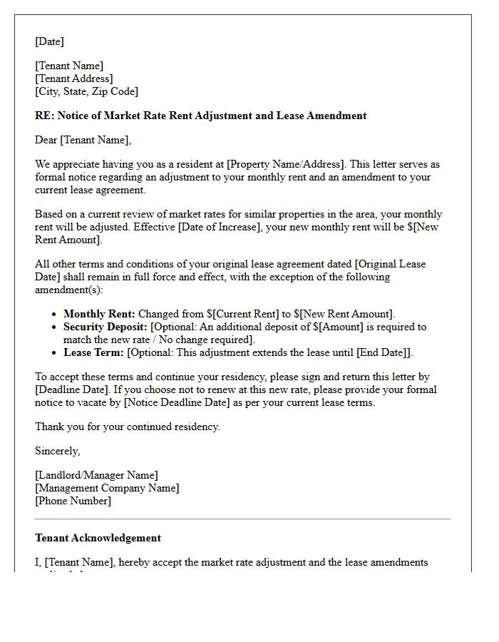 Market Rate Adjustment Rent Increase And Lease Amendment Letter