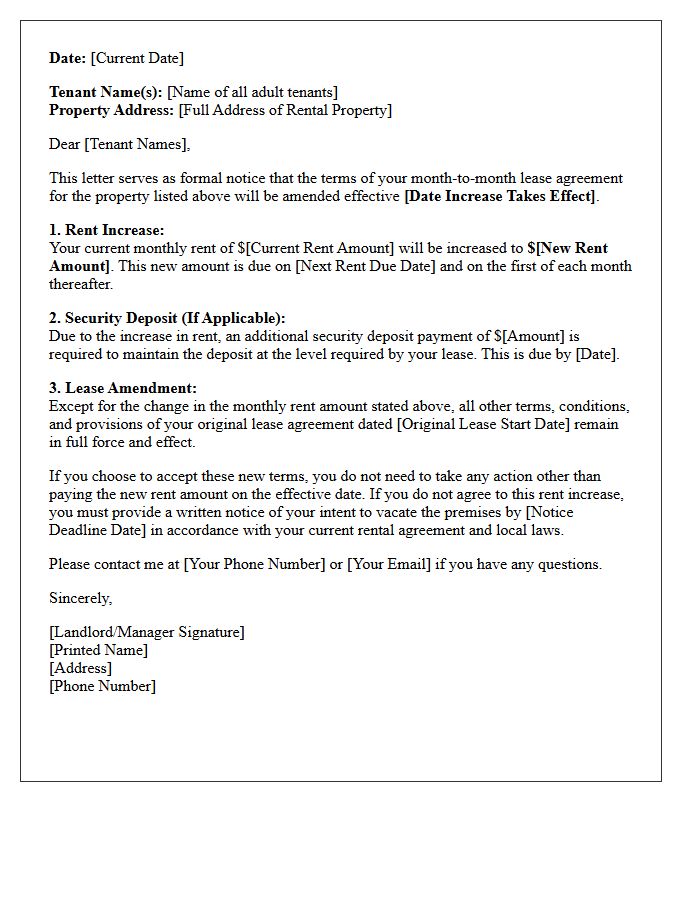 Month-To-Month Tenancy Rent Increase And Lease Amendment Letter