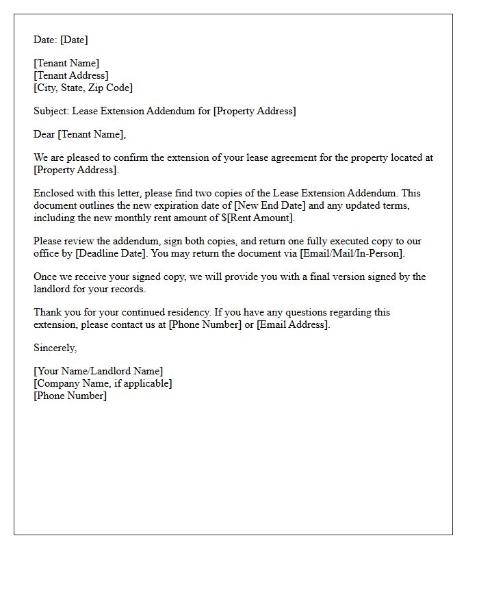 Lease Extension Addendum Enclosed For Signature Letter