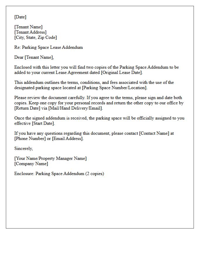 Parking Space Addendum Enclosed For Signature Letter