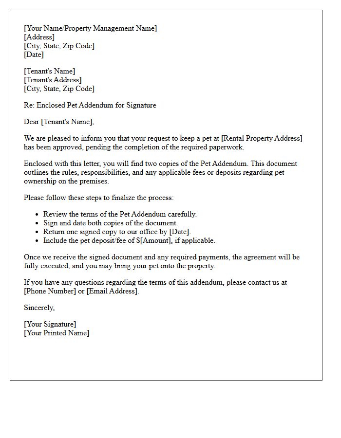Pet Addendum Enclosed For Signature Letter