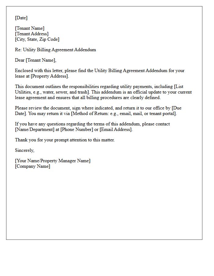Utility Billing Agreement Addendum Enclosed For Signature Letter