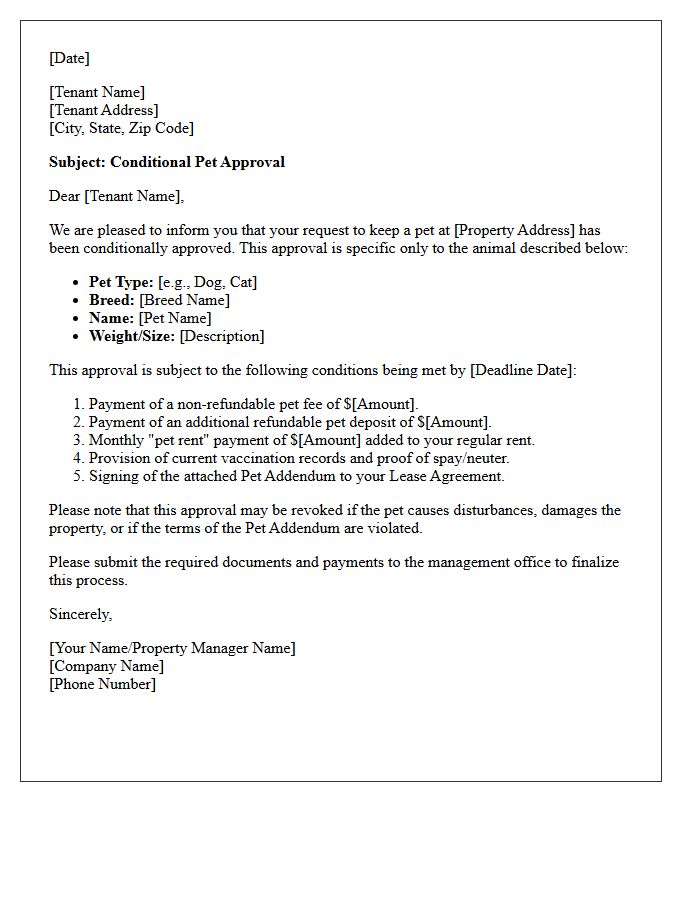 Conditional Pet Approval Letter