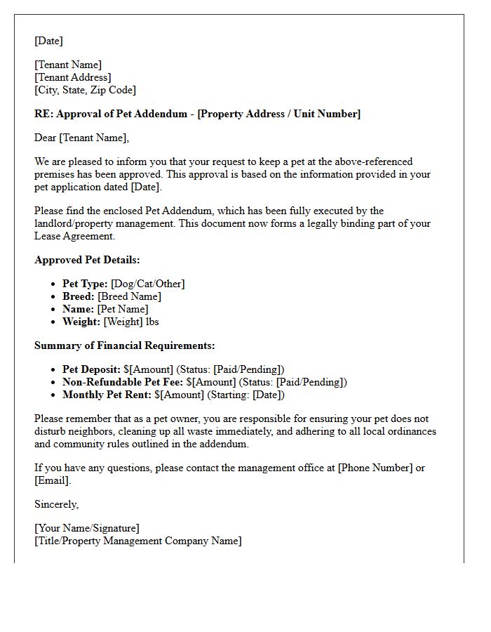 Pet Addendum Approval Letter
