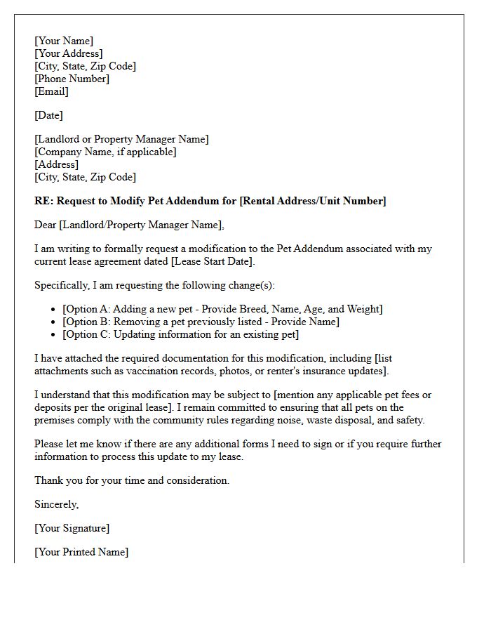 Pet Addendum Modification Letter