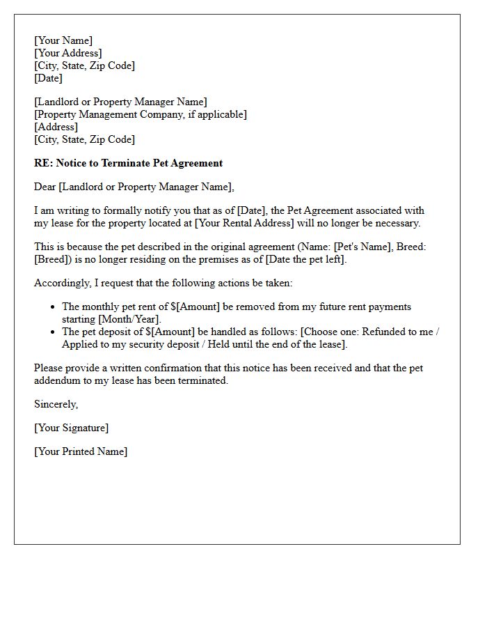 Pet Agreement Termination Letter