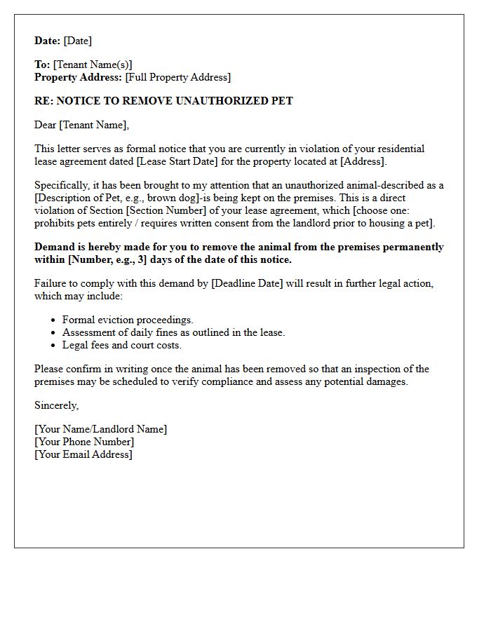 Pet Removal Demand Letter