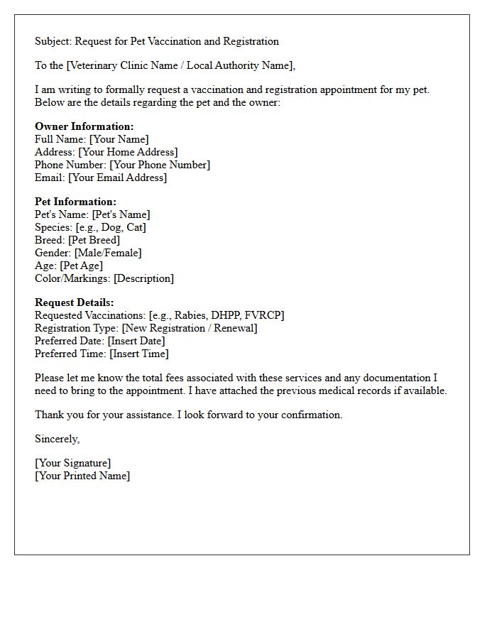 Pet Vaccination And Registration Request Letter
