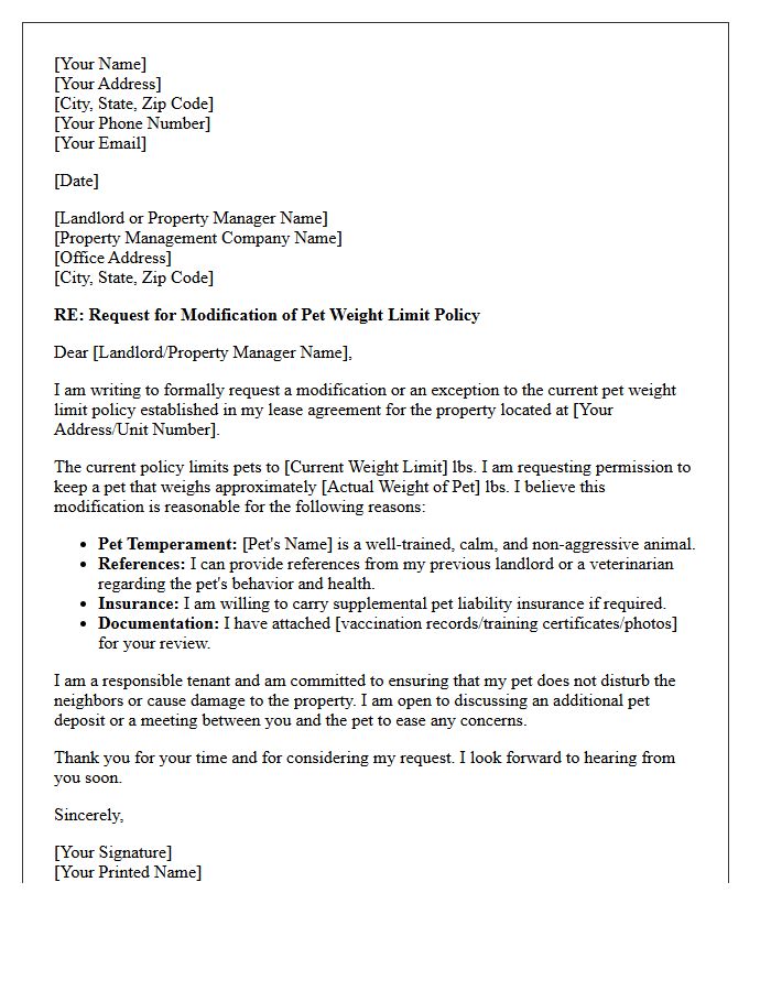 Pet Weight Limit Modification Letter