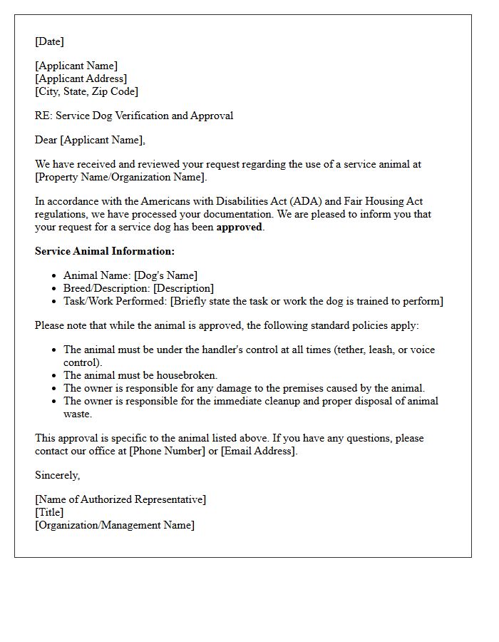 Service Dog Verification And Approval Letter