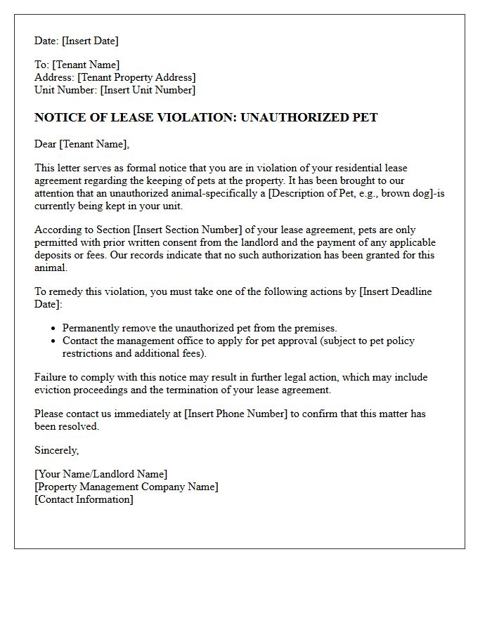 Unauthorized Pet Warning Letter