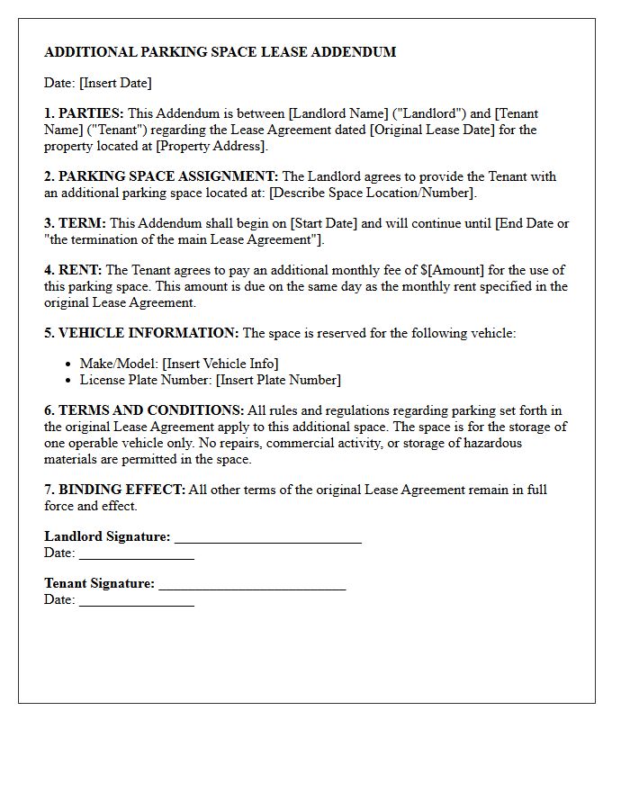 Additional Parking Space Lease Addendum Letter